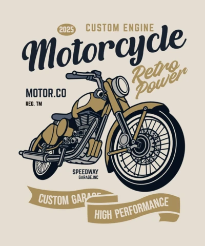 Retro Power Motorcycle T-shirt Design Template