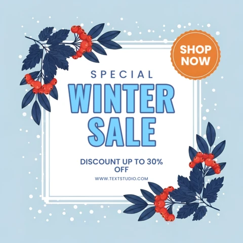 Winter Sale Promotional Template with Floral Design for Social Media Posts