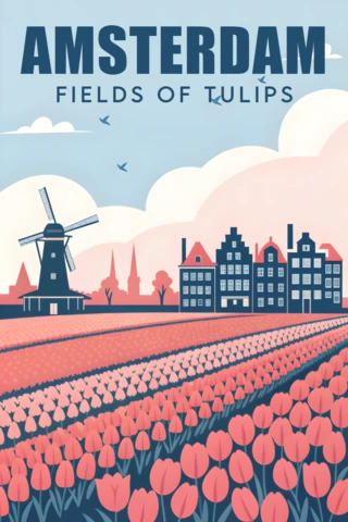 Amsterdam Tulip Fields Retro Design Template for Posters