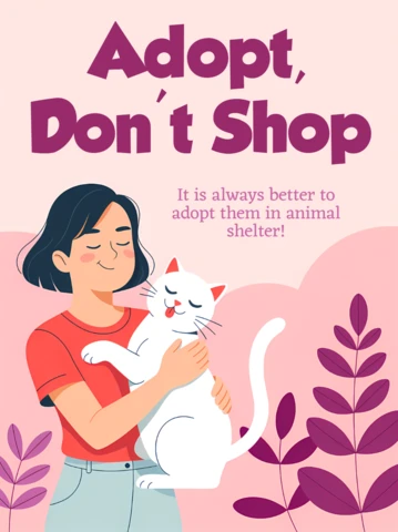 Adopta, no compres, plantilla de diseño para cartel de concienciación sobre refugios de animales