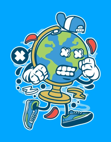 Earth Globe Cartoon Character Poster Design Template
