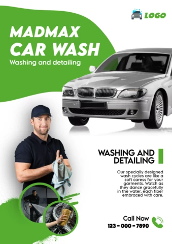 Green & White Modern Car Wash Promotion Flyer