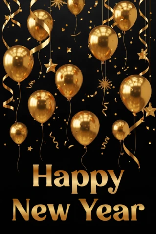 Gold Balloon New Year Celebration Template Design for Greeting Cards