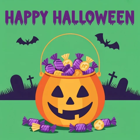 Halloween snoepemmer ontwerp sjabloon voor feestelijke wenskaarten