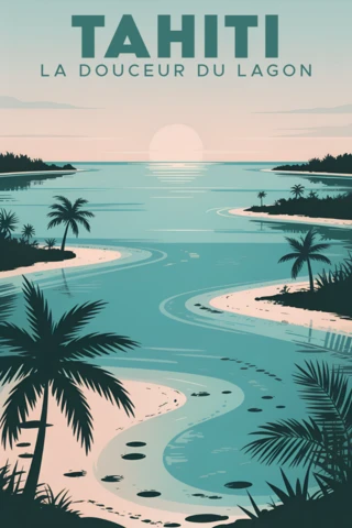 Tahiti Tropical Landscape Design Template for Poster Or Print
