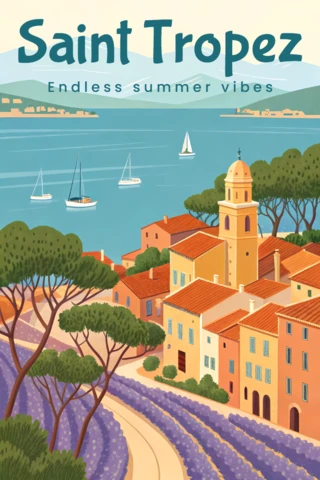 Plantilla de diseño de vibras veraniegas de Saint Tropez para carteles de viaje
