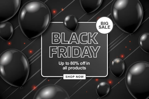 Black Friday Sale Design Template with Balloons for Promotional Flyers