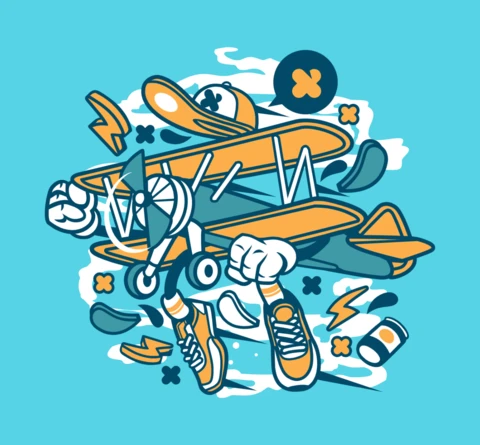 Aeroplane cartoon character t-shirt design template