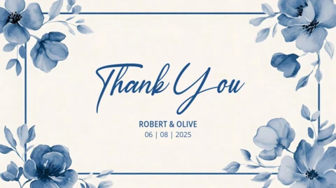 Classic Blue Floral Wedding Thank You Card Design