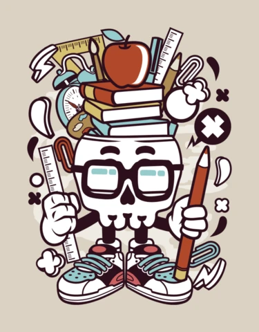 School Kid Skull Cartoon Character Poster Design Template