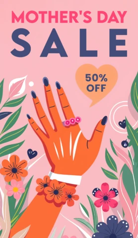 Mother's Day Sale Design Template - Vibrant Floral and Hand Illustration