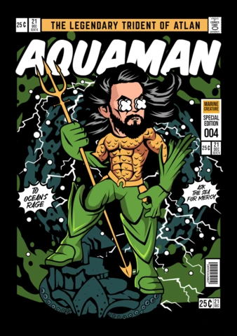 Aquaman personaje de dibujos animados plantilla de diseño de portada de revista