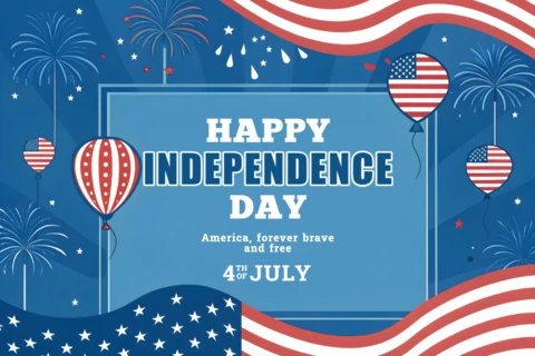 America Independence Day Celebration Template with Balloons and Fireworks Design