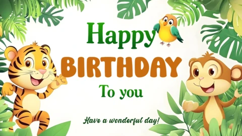 Jungle Animals Happy Birthday Card Template