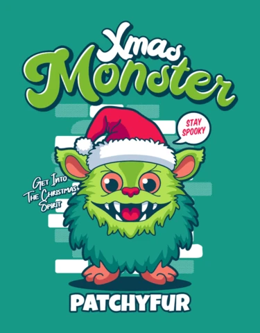 Patchyfur Fluffy Funny Xmas Monster Cartoon Poster Design Template