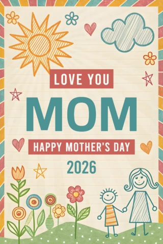 Playful Mother's Day Card Template Design - Love You Mom 2026