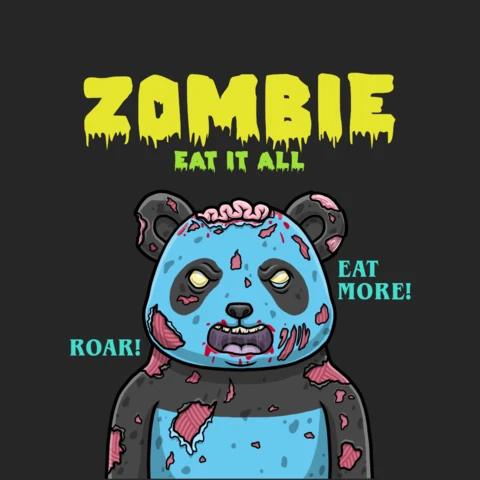 Szablon projektu pandy zombie: edytowalna grafika na zabawną odzież