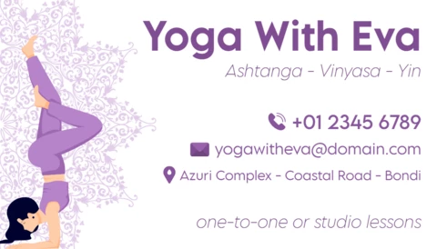 Carte de visite imprimable pour professeur de yoga