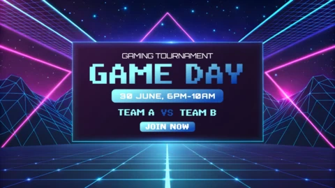Retrowave Gaming Tournament Flyer Template with Neon Design