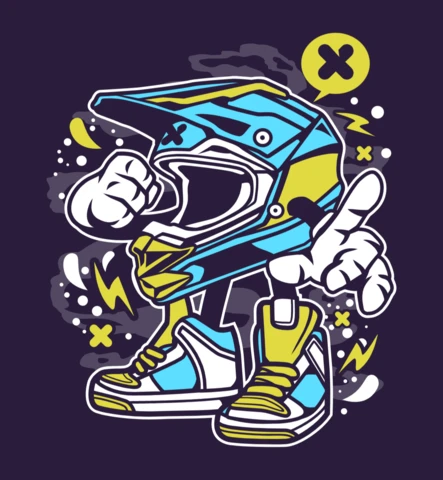 Motocrosser personaje de dibujos animados plantilla de diseño de camiseta