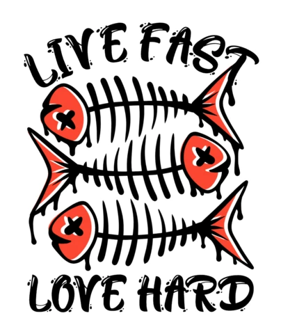 Live Fast Love Hard Graphic T-Shirt Design Template with Fish Bones