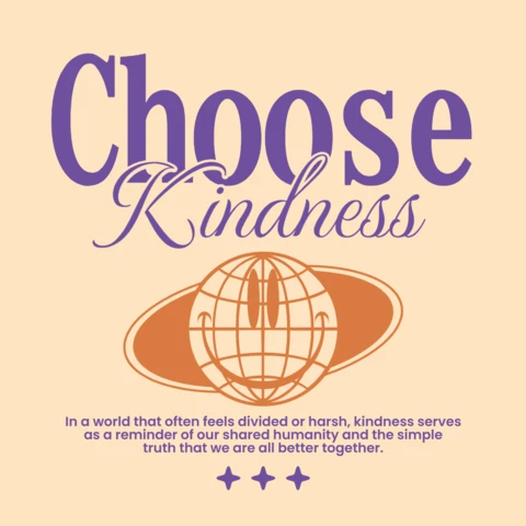 Choose Kindness Smiling Globe Emblem with Shared Humanity Quote & Star Motifs T-Shirt Design Template