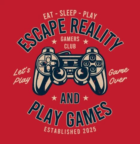 Ontsnap aan de realiteit en speel spelletjes t-shirt ontwerp sjabloon