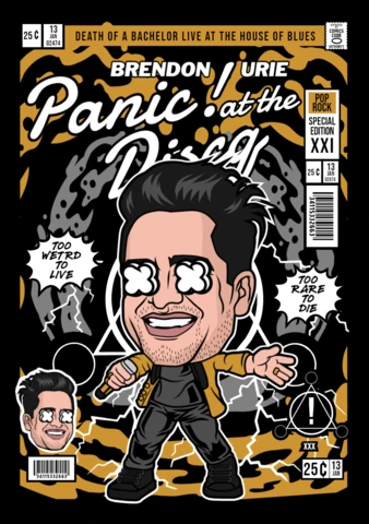 Plantilla de diseño de portada de revista de dibujos animados de Brendon Urie Panic at the Disco