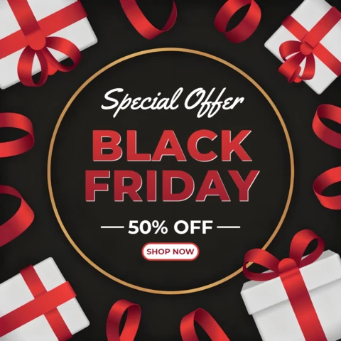 Black Friday Sale Design Template with Gift Boxes and Ribbons for Promotional Flyers