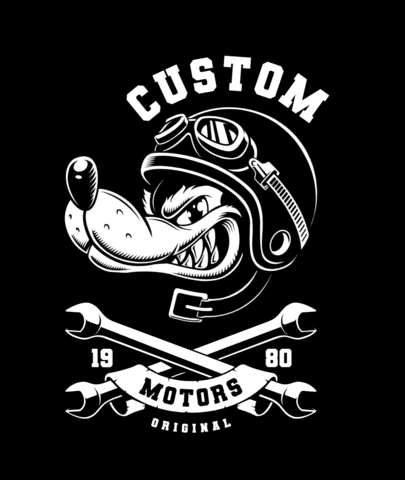 Lobo motorista con llaves inglesas plantilla de diseño de camiseta