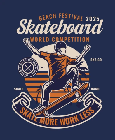 Skateboard welt wettbewerb vintage t-shirt design vorlage