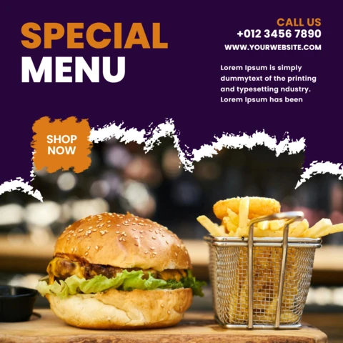 Dashing Purple Restaurant Ad Instagram Post Design Template