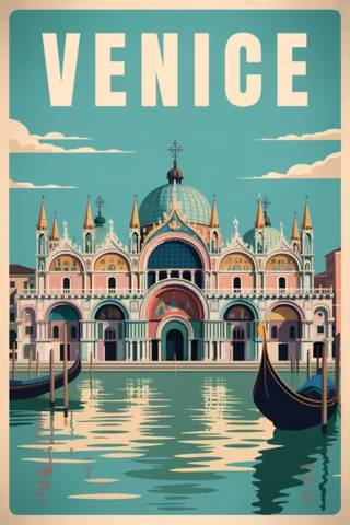 Modèle d'affiche de voyage vintage de Venise pour décoration murale