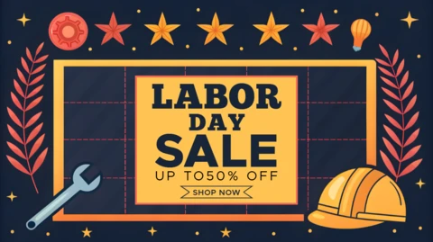 Modelo de design de promoção do Dia do Trabalho - estilo gráfico atraente para promoções