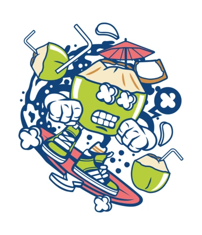 Surfing Coconut Cartoon Character Design Template