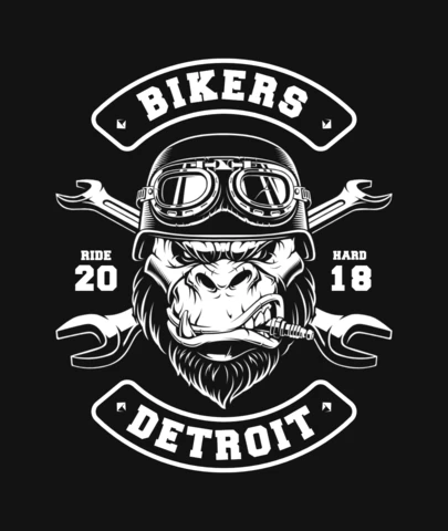Modelo de design de camiseta de motoqueiro gorila com chaves inglesas cruzadas