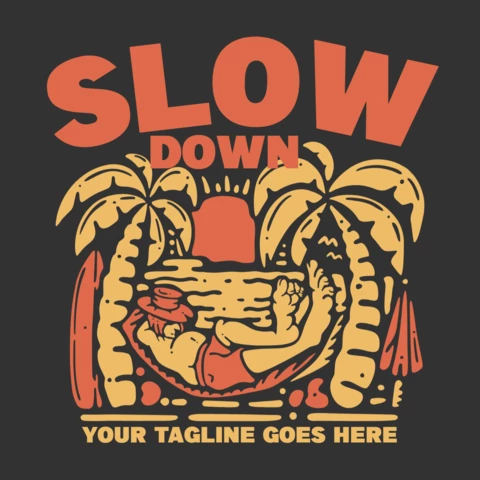 Mann schläft auf hängendem Bett Vintage T-Shirt Design-Vorlage