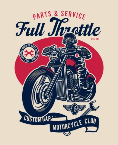 Full of throttle motosiklet kulübü tişört tasarım şablonu