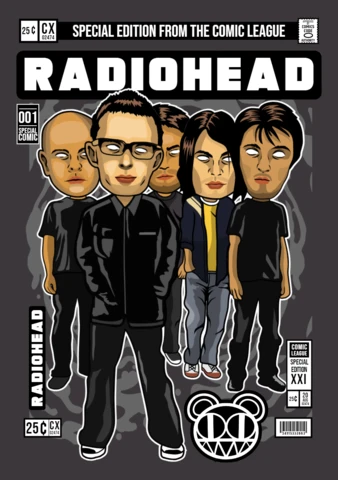 Radiohead Rock Band Cartoon Character Magazine Cover Design Template