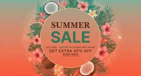 Vibrant Summer Sale Design Template with Tropical Floral Elements