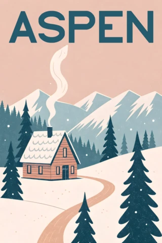 Modèle de design de cabine en tremble vintage pour affiches de voyage d'hiver