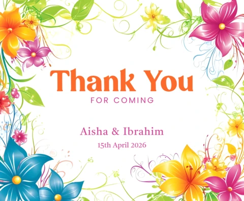 Floral Thank You Design Template for Weddings