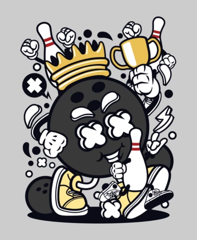 Bowling King Cartoon Character T-shirt Design Template
