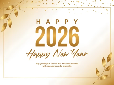 Elegant New Year 2026 Greeting Card Template with Gold Foil Design