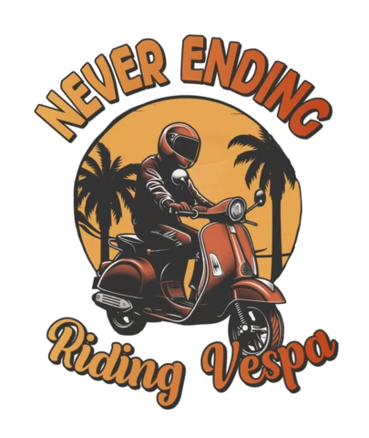 T-shirt design template de balades en vespa sans fin, liberté, aventure et ambiance de coucher de soleil