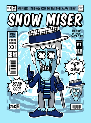 Snow Miser Cartoon Character Magazine Cover Design Template