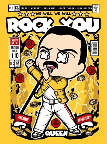 Rock You Freddy Mercury Cartoon Character Magazine Cover Design Template