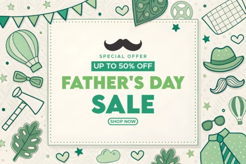 Editable Father's Day Sale Template Design in Playful Green Illustration Style
