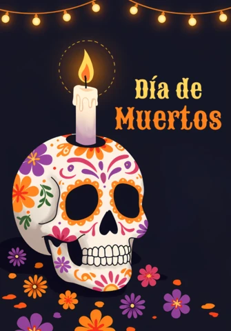 Colorful Día De Muertos Skull Design Template for Festive Posters