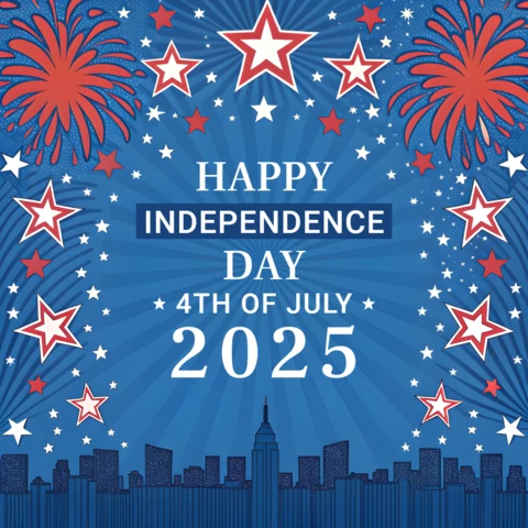 Modelo de celebração do dia da independência com design de fogos de artifício e estrelas
